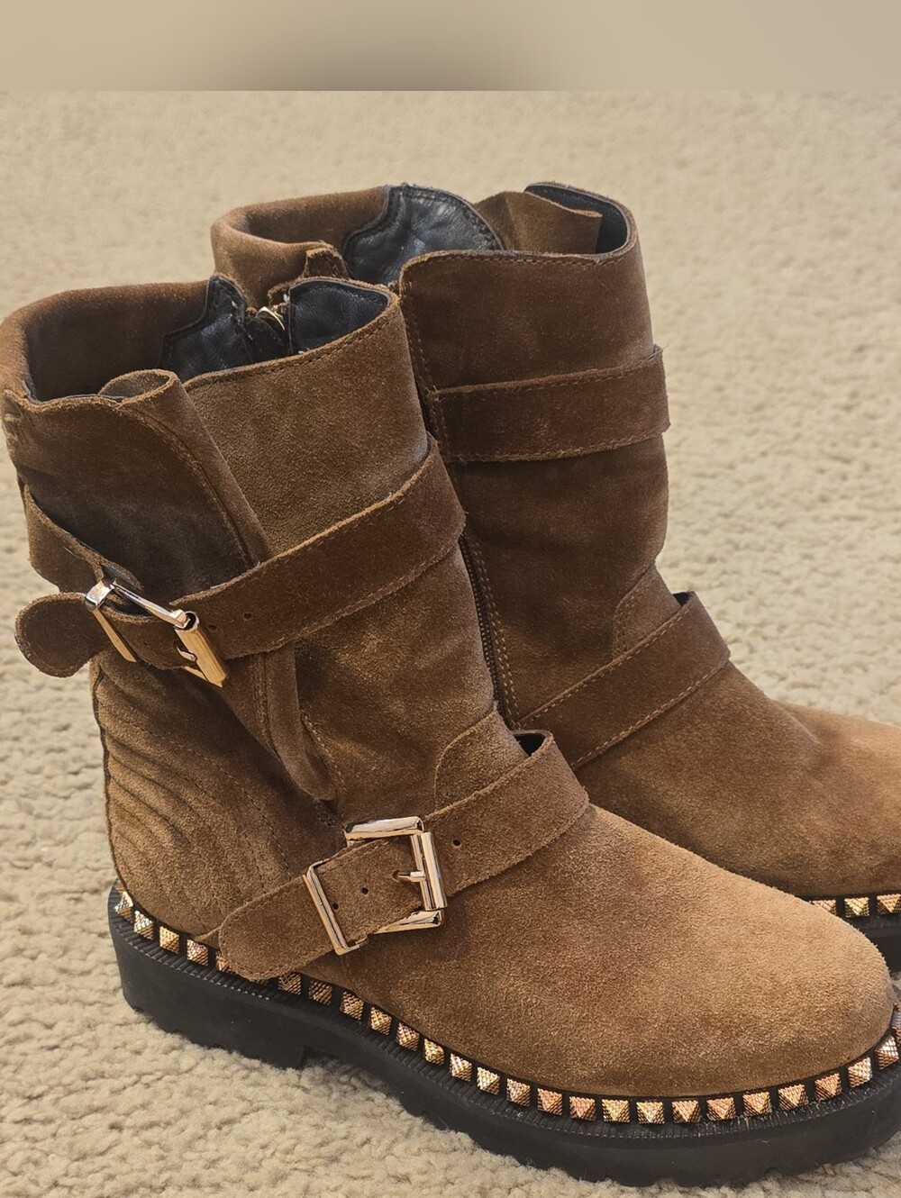 Vince Camuto Brown Suede Studded Ankle Boots